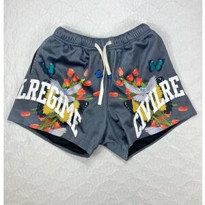 Civil Regime Butterfly Floral Mesh Athletic Shorts Womens S Grey Lounge Pull On